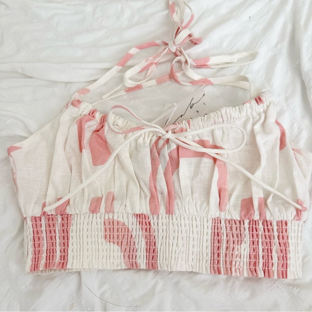 Sabo Skirt Pink & White Smocked Halter Crop Top
